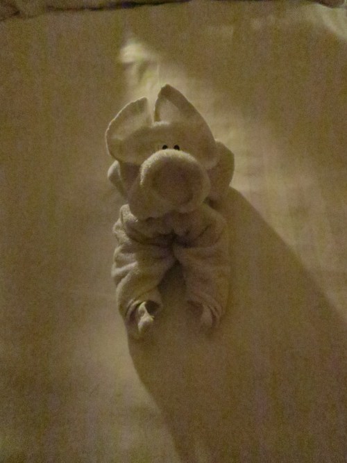 A 'towel' sculpture, one of which is left on the bed each night. 